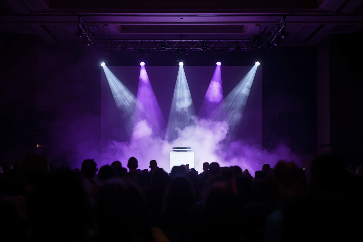 Product Launch Night – purple stage spotlights